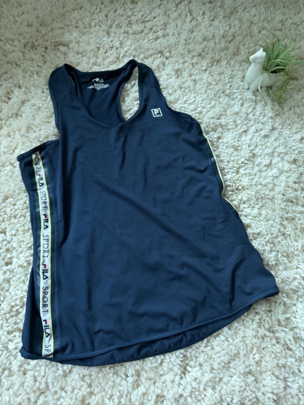 Lightweight FILA Women's Navy Racerback gym sporty Tank Top with Branded Side T - Picture 6 of 6